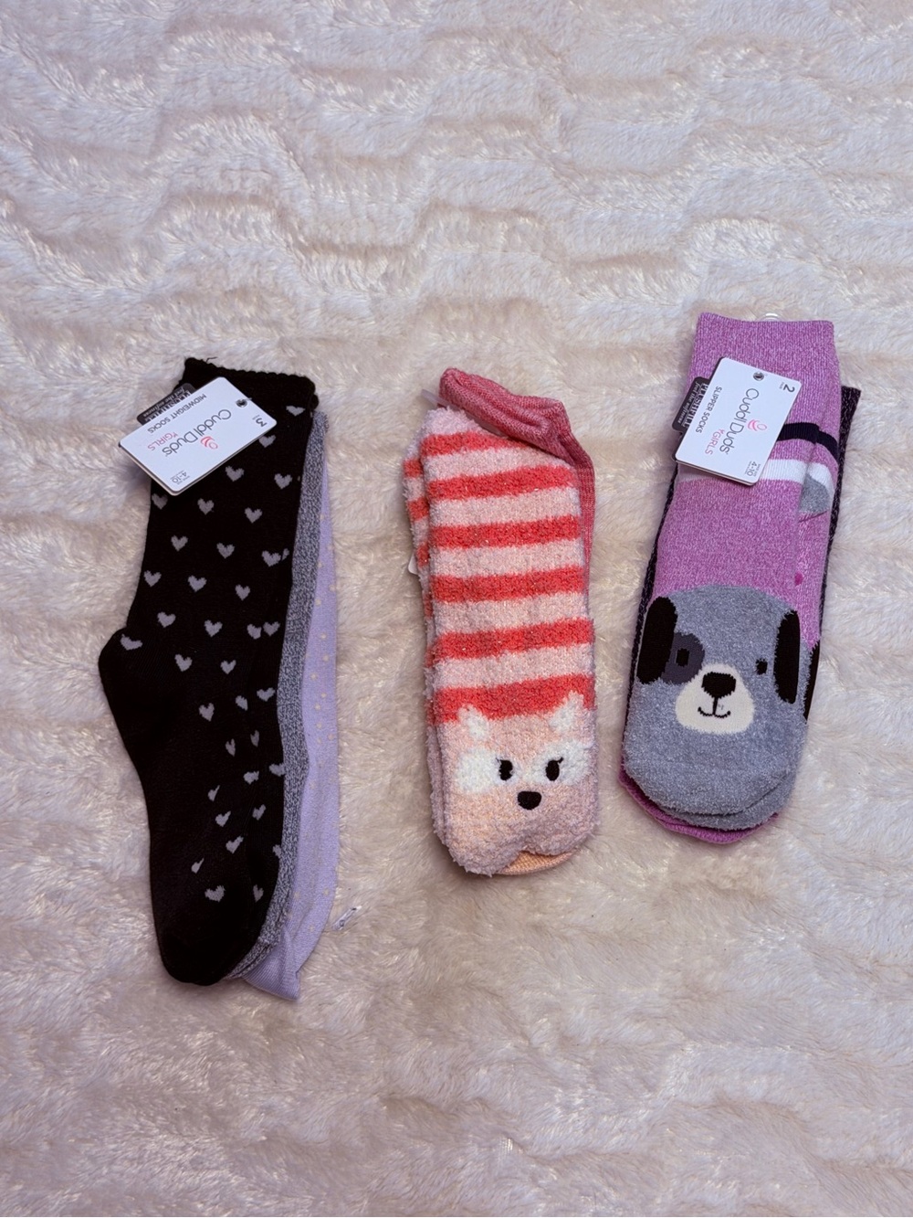Cuddl Duds Girls 3-Pack Cozy Socks - Black, Pink, Purple NwT
